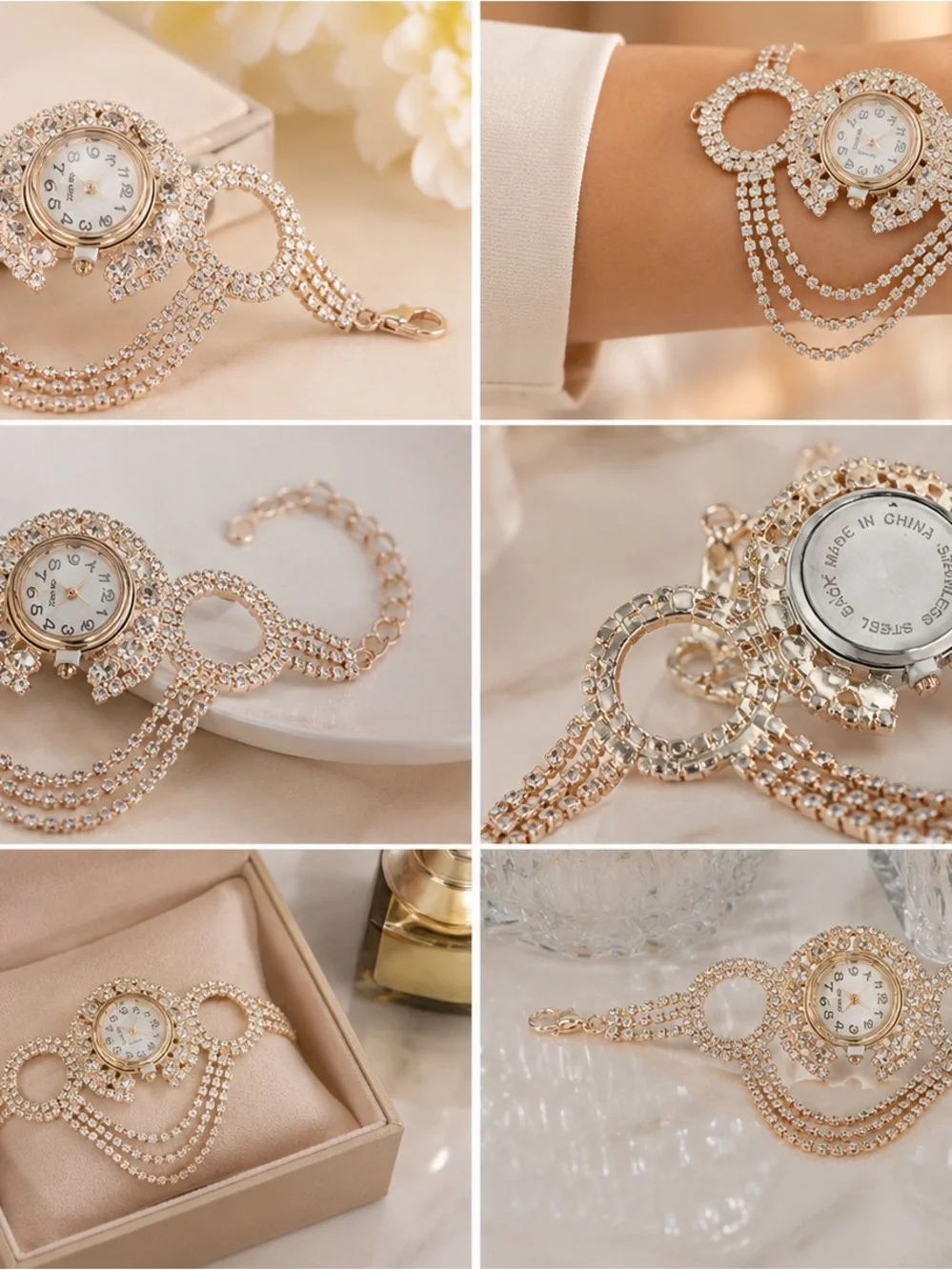 Elegant Gold are gold  Crystal Bracelet Watch for Women